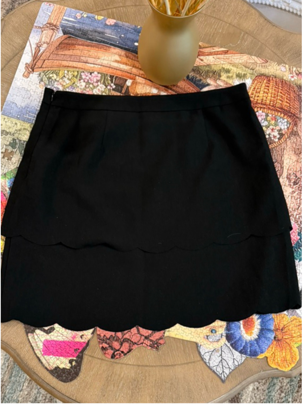 LOFT Black Scalloped Hem Mini Skirt